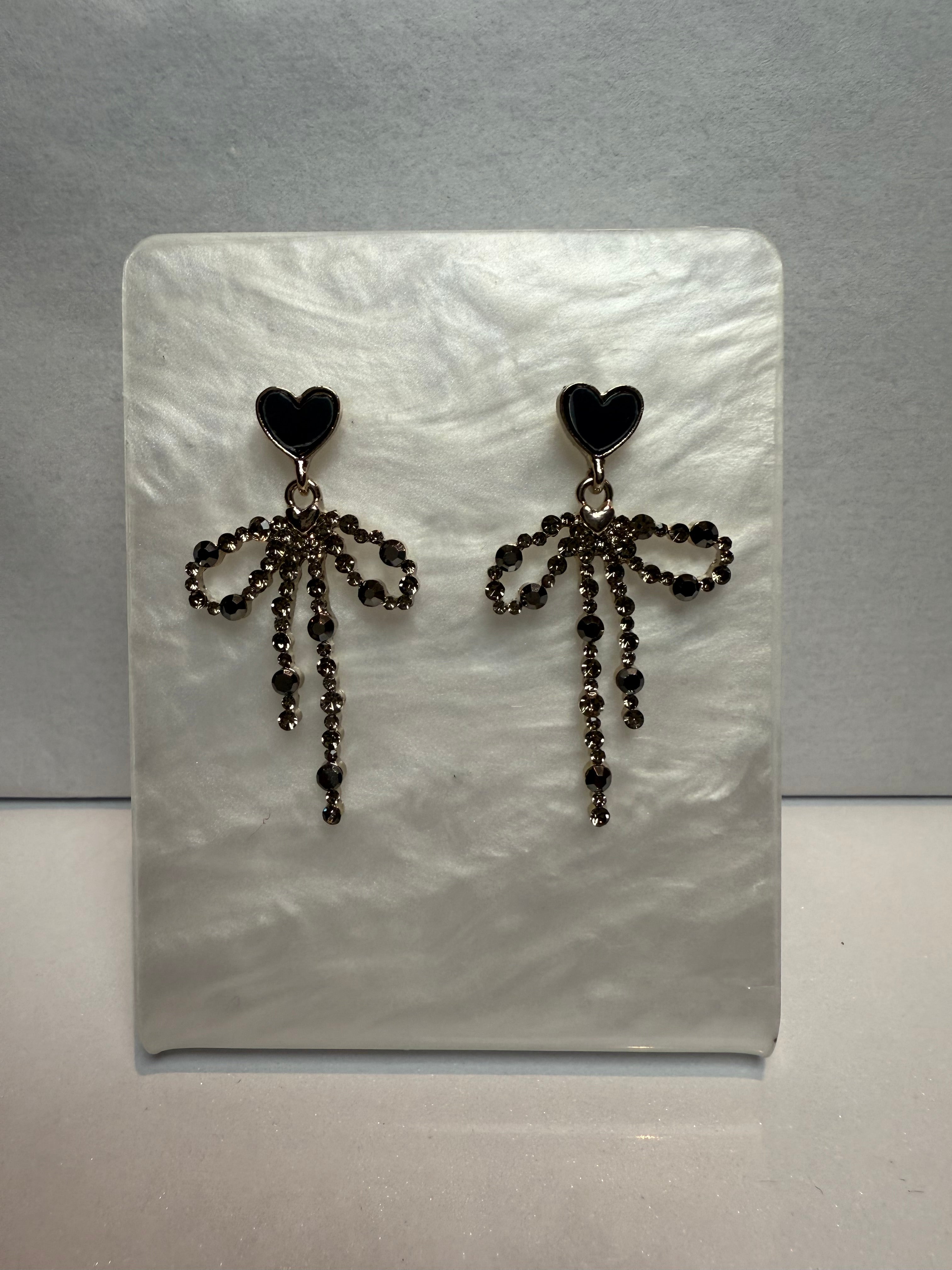 Cold Hearted Diamonte Bow Earrings